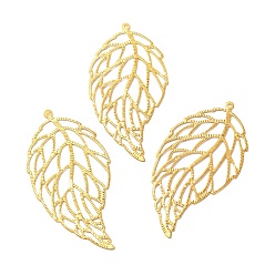 Golden Iron Filigree Joiners, Etched Metal Embellishments, Leaf, Golden, 59.5x30x0.5mm, Hole: 1.2mm