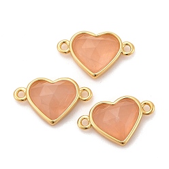 Rose Quartz Natural Rose Quartz Links Connectors, with Real 18K Gold Plated Brass Findings, Long-Lasting Plated, Lead Free & Cadmium Free, Faceted, Heart, 10.5x17x5mm, Hole: 1.4mm