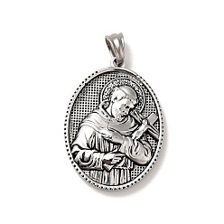 Antique Silver Tibetan Style 304 Stainless Steel Pendants, Religion, Oval with Priest Pattern Charms, Antique Silver, 35.5x26x5mm, Hole: 5x7mm