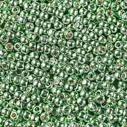 (PF570) PermaFinish Light Green Lime Metallic TOHO Round Seed Beads, Japanese Seed Beads, (PF570) PermaFinish Light Green Lime Metallic, 8/0, 3mm, Hole: 1mm, about 1111pcs/50g