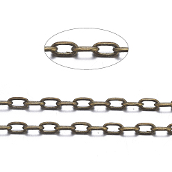 Antique Bronze Brass Cable Chains, Diamond Cut Chains, Unwelded, Faceted, with Spool, Oval, Cadmium Free & Nickel Free & Lead Free, Antique Bronze, 4x2x0.5mm, about 301.83 Feet(92m)/roll