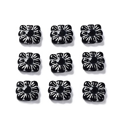 Black Opaque Acrylic Beads, Metal Enlaced, Square with Flower Pattern, Black, 9.5~10x10.5~11x3.5mm, Hole: 1.6mm, about 1990pcs/500g