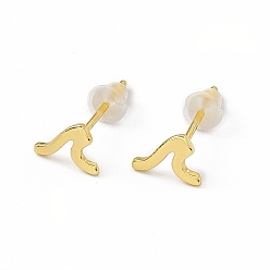 Real 18K Gold Plated Brass Tiny Wave Stud Earrings for Women, Real 18K Gold Plated, 5x7mm, Pin: 0.8mm