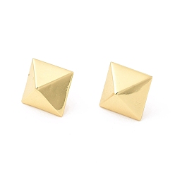 Real 18K Gold Plated Brass Pyramid Stud Earrings for Women, Cadmium Free & Lead Free, Real 18K Gold Plated, 14.5x14.5mm, Pin: 0.9mm