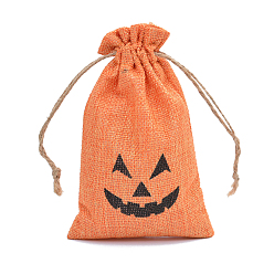 Coral Halloween Burlap Packing Pouches, Drawstring Bags, Rectangle with Jack O Lantern Pattern, Coral, 15x10cm