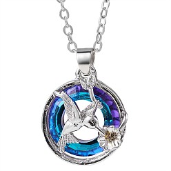 Platino & Oro Collar con colgante de aleación de pájaro y flor con diamantes de imitación, joyería de la suerte para las mujeres, platino y oro, 17.72 pulgada (45 cm)