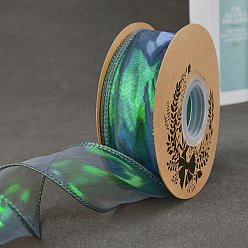 Темно-Зеленый Полиэстер органза лента, для упаковки подарков, изготовление галстука-бабочки, плоский, темно-зеленый, 1-5/8 дюйм (40 мм), около 9.84 ярдов (9 м) / рулон