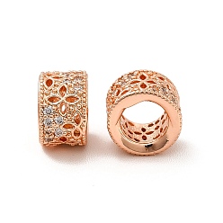 Rose Gold Rack Plating Brass Micro Pave Cubic Zirconia European Beads, Large Hole Beads, Long-Lasting Plated, Cadmium Free & Lead Free, Column, Rose Gold, 8x5mm, Hole: 4.5mm