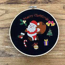 Santa Claus DIY Christmas Theme Embroidery Kits, Including Printed Cotton Fabric, Embroidery Thread & Needles, Plastic Embroidery Hoop, Santa Claus, 275x275mm