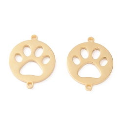 Real 18K Gold Plated 201 Stainless Steel Pet Links, Manual Polishing, Flat Round with Dog Footprint Vacuum Plating , Real 18K Gold Plated, 20x16x1.5mm, Hole: 1.5mm
