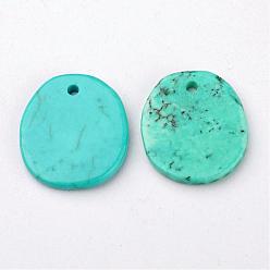 Turquoise Natural Howlite Charms, Dyed, Flat Round, Turquoise, 14~16x11~13x1~2mm, Hole: 1mm