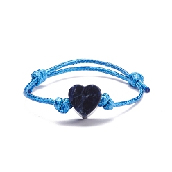 Sodalite Natural Sodalite Heart Braided Cord Bracelet, Adjustable Friendship Bracelet for Women, Inner Diameter: 2-1/8~3 inch(5.4~7.6cm) 