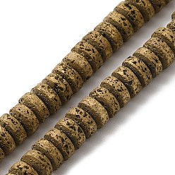 Golden Plated Electroplated Natural Lava Rock Beads Strands, Flat Round/Disc, Heishi Beads, Golden Plated, 7x3mm, Hole: 3mm, about 123pcs/strand, 16.14''(41cm)