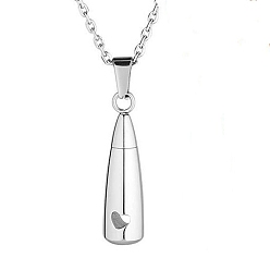 Stainless Steel Color 316L Surgical Stainless Steel Teardrop with Heart Urn Ashes Pendant Necklace, Memorial Jewelry for Women, Stainless Steel Color, Pendant: 31x8.5mm