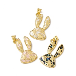 Mixed Color Natural Shell Pendants, Rabbit Charms with Heart, Dyed, with Rack Plating Golden Tone Brass Findings, Long-Lasting Plated, Mixed Color, 26x16.5x4mm, Hole: 4.5x3.5mm