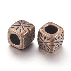 Red Copper Tibetan Style Spacer Beads, Lead Free & Cadmium Free, Red Copper, Column, 9x9x9mm, Hole: 5.5mm