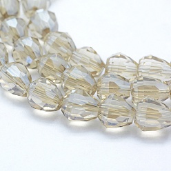 Beige Electroplate Glass Beads, Pearl Luster Plated, Faceted, teardrop, Beige, 12.5x12mm, Hole: 1.2mm