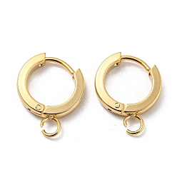 Real 24K Gold Plated 201 Stainless Steel Huggie Hoop Earrings Findings, with Vertical Loop, with 316 Surgical Stainless Steel Earring Pins, Ring, Real 24K Gold Plated, 13x2.5mm, Hole: 2.7mm, Pin: 1mm