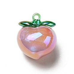 Light Coral UV Plating Opaque Acrylic Pendants, AB Color Plated, Peach, Light Coral, 33x28x25.5mm, Hole: 2.5mm