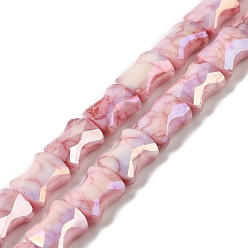 Pink Electroplate Glass Beads Strands, Rainbow Plated, Faceted, Bamboo, Pink, 11x8.5x5.5mm, Hole: 1.4mm, about 40pcs/strand, 16.54''(42cm)