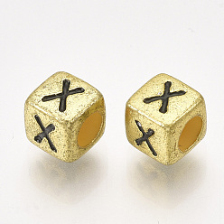 Letter X Acrylic Beads, Horizontal Hole, Metallic Plated, Cube with Letter.X, 6x6x6mm, 2600pcs/500g