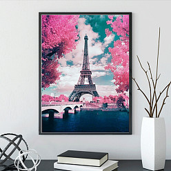Eiffel Tower DIY Scenery Theme Diamond Painting Kits, Including Canvas, Resin Rhinestones, Diamond Sticky Pen, Tray Plate and Glue Clay, Eiffel Tower, 400x300mm