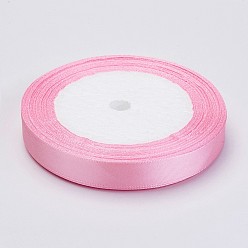 Pink Односторонняя атласная лента, Полиэфирная лента, розовые, 3/8 дюйм (10 мм), около 25 ярдов / рулон (22.86 м / рулон), 10 рулоны / группа, 250yards / группа (228.6 м / группа)