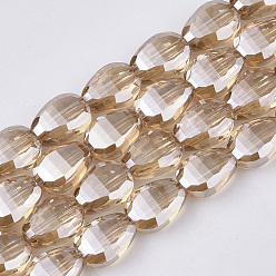 SandyBrown Electroplate transparentes cuentas de vidrio hebras, lustre de la perla chapado, facetados, lágrima, vara de oro, 8.5x6x3.5 mm, agujero: 1 mm, sobre 80 unidades / cadena, 26.38 pulgada (67 cm)