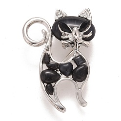 Jet Rhinestone Cat Badge, Animal Alloy Lapel Pin for Backpack Clothes, Platinum, Jet, 45x30x9.5mm, Pin: 0.7mm