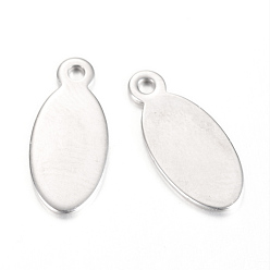Stainless Steel Color 201 Stainless Steel Stamping Blank Tag Pendants, Oval, Stainless Steel Color, 16x7x1mm, Hole: 1mm