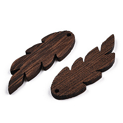 Coconut Brown Natural Wenge Wood Pendants, Undyed, Leaf Charms, Coconut Brown, 47~48x16.5x3.5mm, Hole: 2mm