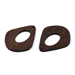 Brun De Noix De Coco Pendentifs en bois de wengé naturel, non teint, breloques en forme de larme creuse, brun coco, 49x41x3.5mm, Trou: 2mm