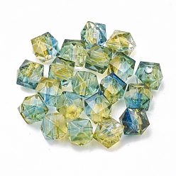 Olive Terne Perles acryliques peintes par pulvérisation transparente deux tons, polygone, vert olive, 7.5x8x8mm, trou: 1.8 mm, environ 1690 pcs / 500 g