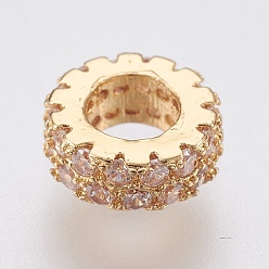 Golden Brass Micro Pave Cubic Zirconia Beads, Lead Free & Cadmium Free, Ring, Golden, 8x3mm, Hole: 3.8mm