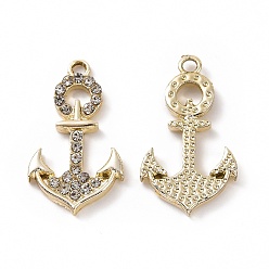 Light Gold Alloy Pendants, with Crystal Rhinestone, Anchor Charm, Light Gold, 23.5x13x2.2mm, Hole: 1.8mm