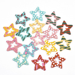 Mixed Color Opaque Printed Acrylic Pendants, Star, Mixed Color, 37x39x2~3mm, Hole: 1.5mm
