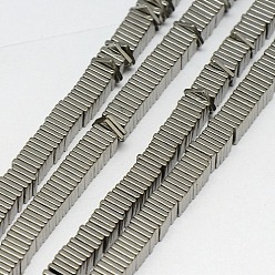 Silver Plated Electroplate Non-magnetic Synthetic Hematite Heishi Beads Strands, Thin Slice Flat Square Beads, Grade A, Silver Plated, 4x4x1mm, Hole: 1mm, about 400pcs/strand, 16 inch