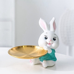 Light Sea Green Easter Resin Rabbit Tray Display Decoration, for Porch Key Storage Home Living Room Desktop Office Ornaments, Light Sea Green, 140x180mm