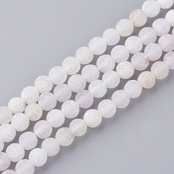 Blanc Floral Brins de perles d'agate craquelée de feu naturel, givré, teint, ronde, floral blanc, 6mm, Trou: 1.5mm, Environ 63 pcs/chapelet, 15.7 pouce