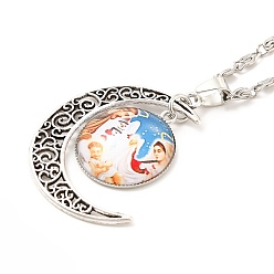 Orange Glass Religion Fairy with Crescent Moon Pendant Necklace, Antique Silver Alloy Jewelry for Women, Orange, 18.31 inch(46.5cm)