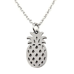Stainless Steel Color 201 Stainless Steel Pendant Necklaces, with Cable Chains, Pineapple, Stainless Steel Color, 15.7 inch(40cm), 1.5mm, Pineapple: 17x9x1mm