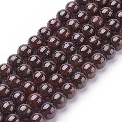 Dark Red Gemstone Beads Strands, Natural Garnet, Grade AB, Round, Dark Red, 4mm, about 100pcs/strand, 15.5 inch