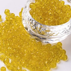 Amarillo Abalorios de la semilla de cristal, transparente, rondo, amarillo, 8/0, 3 mm, agujero: 1 mm, sobre 10000 perlas / libra