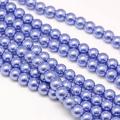 Mauve Brins de perles rondes en verre teinté écologique, Grade a, cordon en coton fileté, mauve, 10mm, Trou: 0.7~1.1mm, Environ 42 pcs/chapelet, 15 pouce
