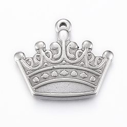 Stainless Steel Color 304 Stainless Steel Pendants, Crown, Stainless Steel Color, 22x26x3mm, Hole: 2mm