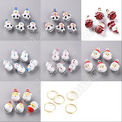 Mixed Color CHGCRAFT 7Pcs 7 Style Christmas Theme Baking Painted Brass Bell Pendants, , with 7Pcs 304 Stainless Steel Split Rings, Snowman & Father Christmas, Mixed Color, Pendants: 22.5~26.5x15.5~18x13.5~16mm, Hole: 2~2.5mm, 1pc/style; Split Rings: about 1.8x15x1.2mm, 7pcs