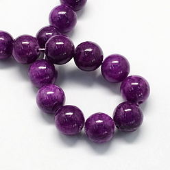 Purple Natural Dyed Yellow Jade Gemstone Bead Strands, Round, Purple, 10mm, Hole: 1mm, about 40pcs/strand, 15.7 inch