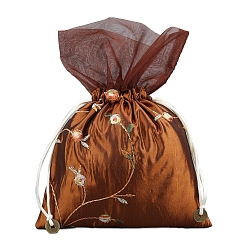 Chocolate Bolsas de flores con bordado de seda, bolsa con cordón, Rectángulo, chocolate, 25x16 cm