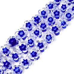Bleu Main millefiori perles de verre brins, patron de prune, bleu, 7~9x7.5~9x2.5~3mm, Trou: 1mm, Environ 52~54 pcs/chapelet, 15.75 pouces ~ 15.94 pouces (40~40.5 cm)