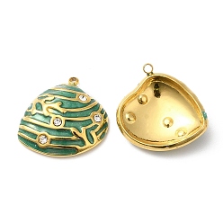 Green 304 Stainless Steel Rhinestone Pendants, with Enamel, Shell Charms, Golden, Green, 19.5x19x5mm, Hole: 1.2mm